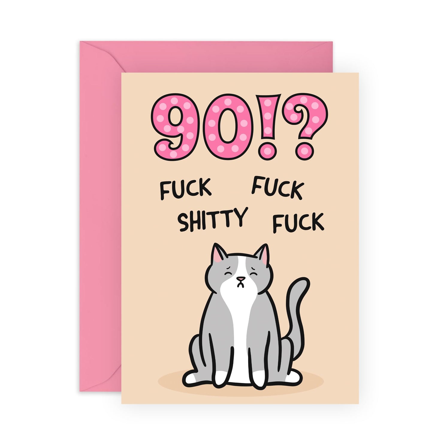 90th Birthday Card For Him - 90 F*ckity F*ck Cat - Funny Birthday Cards For Her Age Ninety - Ninetieth Bday Gifts For Men Women - Pet Mum And Dad Fur Parents - Comes With Stickers By Central
