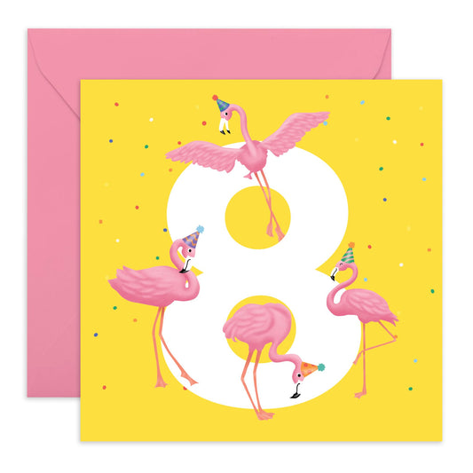 Eighth Birthday Card For Girls - Flamingo Age 8 - Happy 8th Birthday Greeting Card For Kids - Eight Years Old - Gifts For Daughters Granddaughter Niece - Comes With Sticker By Central 23
