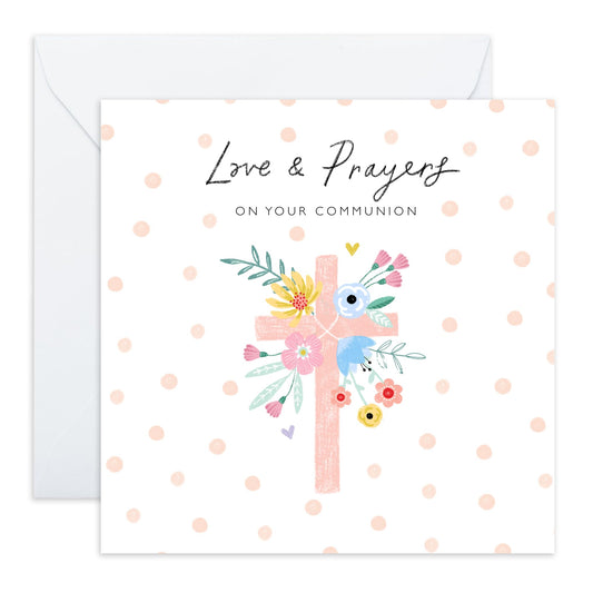 First Holy Communion Cards For Her - Love And Prayers On Your Communion - Religious Cards With Envelopes - Gifts For Granddaughter Goddaughter Niece Girls - Comes With Fun Stickers - By Central 23