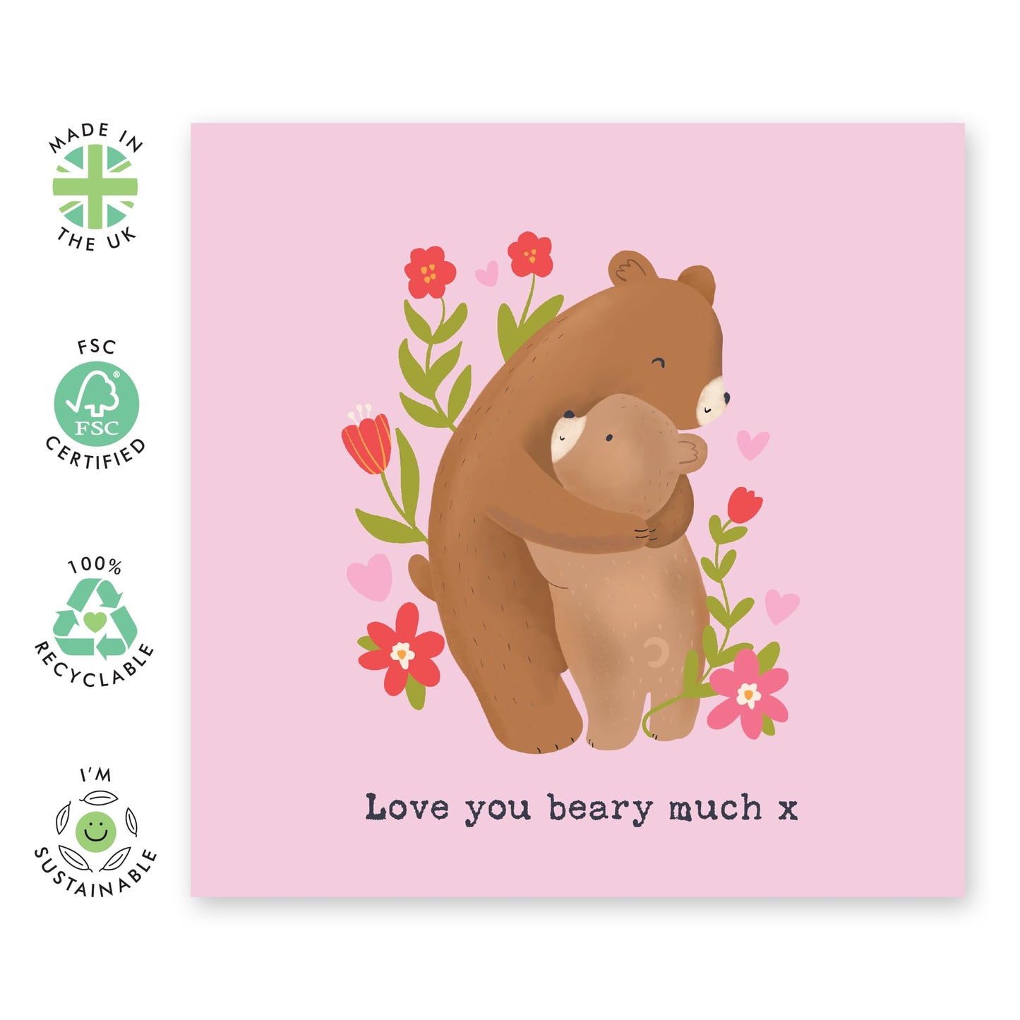 Lovely Greeting Card - 'Love You Beary Much' - For All Mum, Mother, Mummy, Ma, Her - Heartfelt Bear Theme - For Birthdays, Anniversaries, or Mothers Day from Son or Daughter - Comes with Stickers