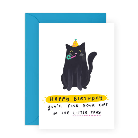 Cat Birthday Card Funny - You'll Find Your Gift In The Litter Tray - Cat Dad Card Cat Mom Birthday Card - Gifts For Pet Owners Fur Parents - Comes With Fun Stickers By Central 23