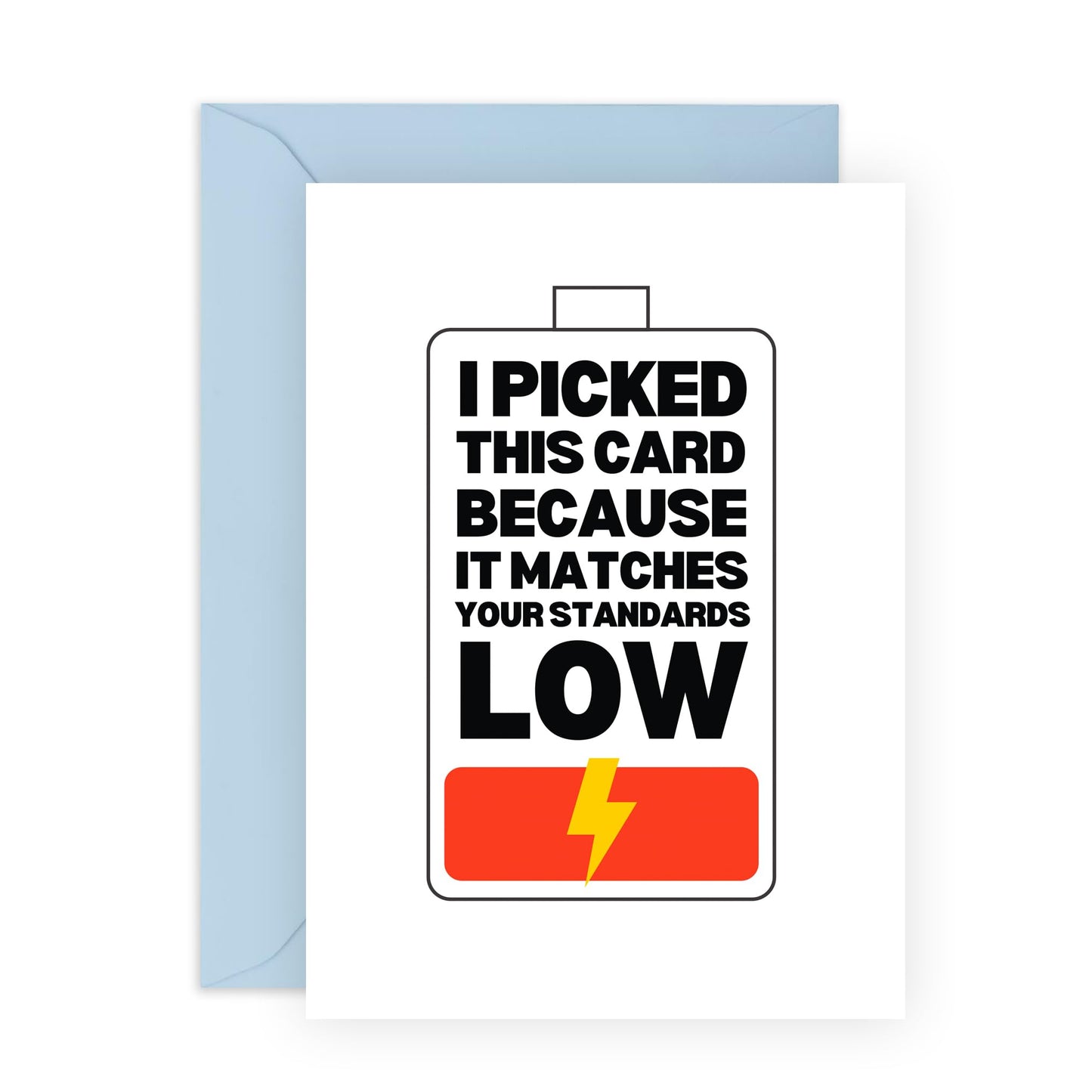 Funny Greeting Card - 'LOW STANDARDS!' - Perfect for Adding a Touch of Humor and Realism to Any Occasion - Ideal for Friends and Family Who Appreciate a Laugh - Comes With Stickers By Central 23