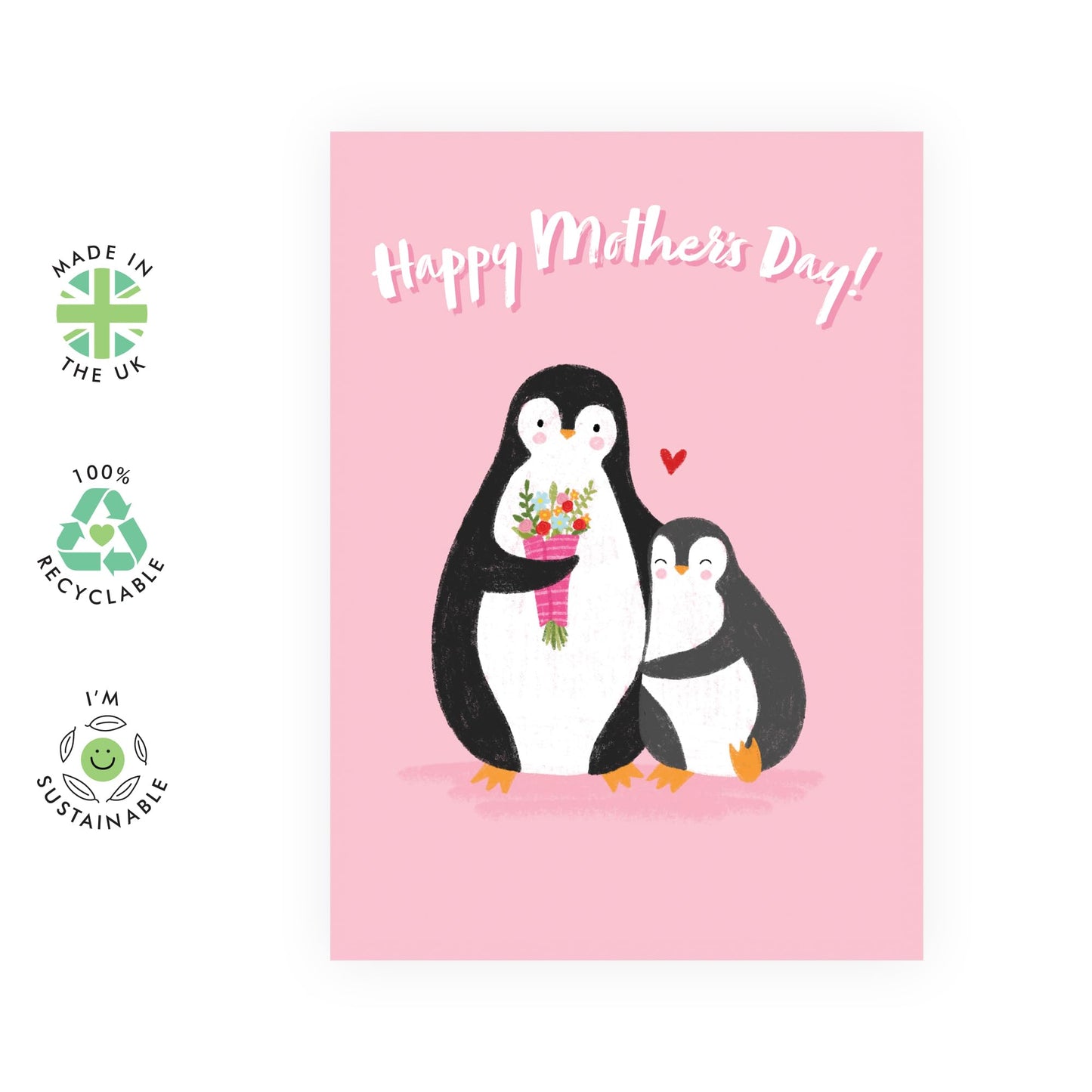 Adorable Mother’s Day Card – Cute Penguin Design for Mum, Mummy, Mama, Ma, Mam, Wife, Grandma, Nan, In Law, Sister, Her, Women from Son, Daughter, Husband, Family - Animals - Comes with Stickers