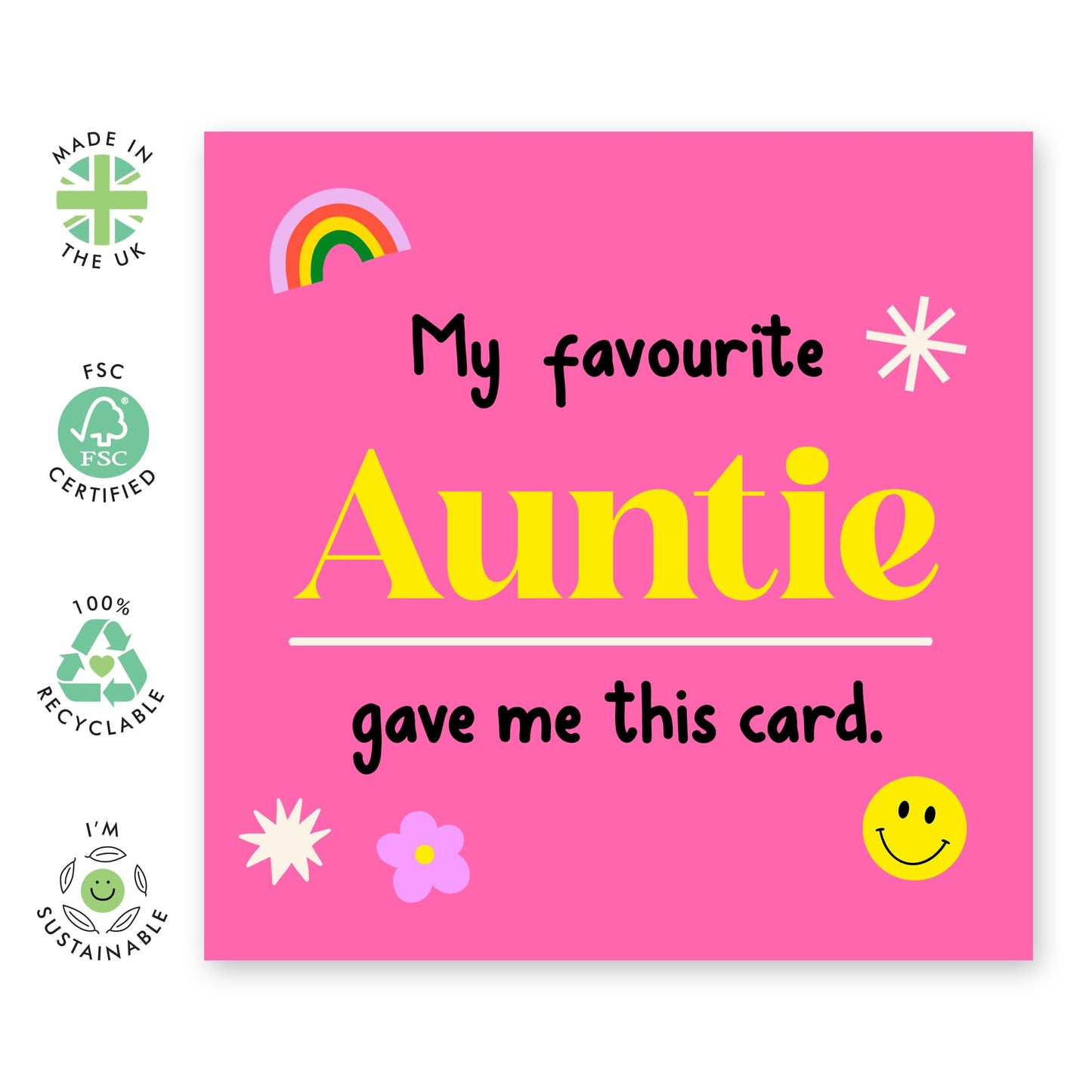 Aunt Birthday Card - My Favourite Auntie Gave Me This Card - Sweet Greeting Cards And Envelopes For Aunty Auntie - Gifts From Niece Nephew - Comes With Fun Stickers By Central 23