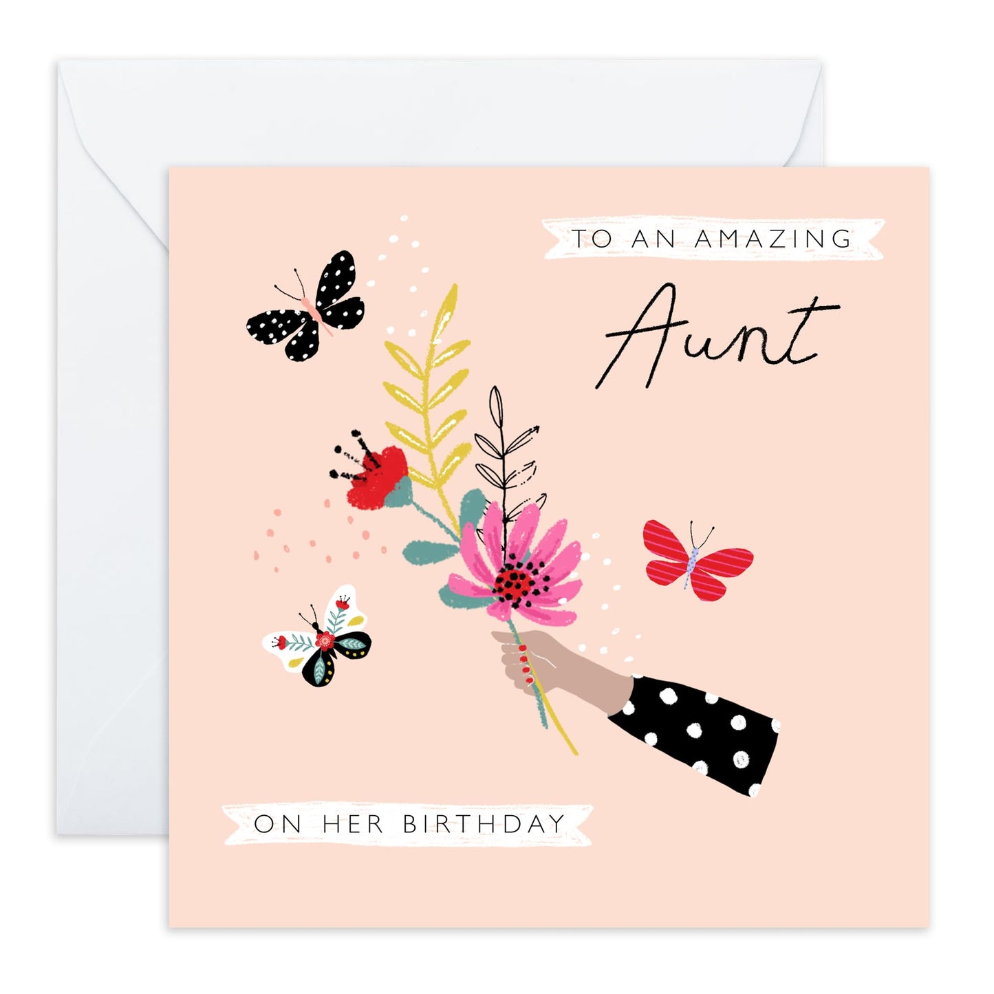 Birthday Card For Aunt - Aunt Floral Hand - Gift From Niece Nephew - Happy Birthday Aunty Greeting Card - Heartfelt Gifts For Women Tia - Comes With Fun Stickers - By Central 23