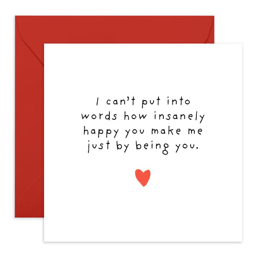 Love & Anniversary Card - 'Can't Put Into Words' - Valentines Gift for Him, Her, Wife, Husband, Girlfriend, Boyfriend, Married Couples, Babe - Simple Red - Comes with Fun Stickers