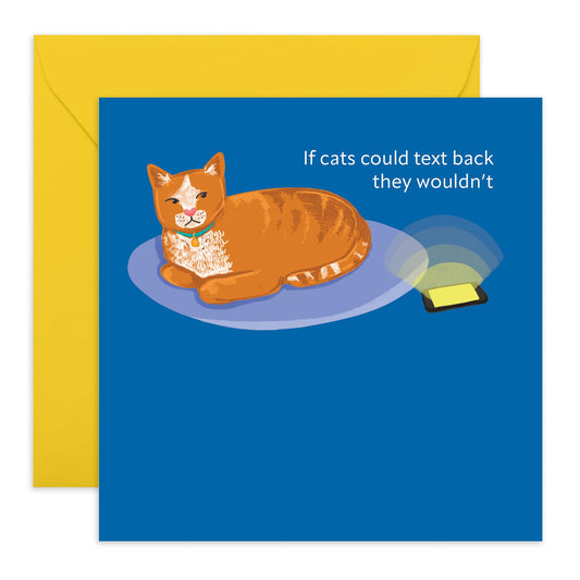Funny Pet Lovers Card - 'CAT AND PHONE' - If Cats Could Text Back They Wouldn't - For Boyfriend Girlfriend Wife Husband Fiance Friend- A Cute Animal Humor - Comes With Stickers By Central 23