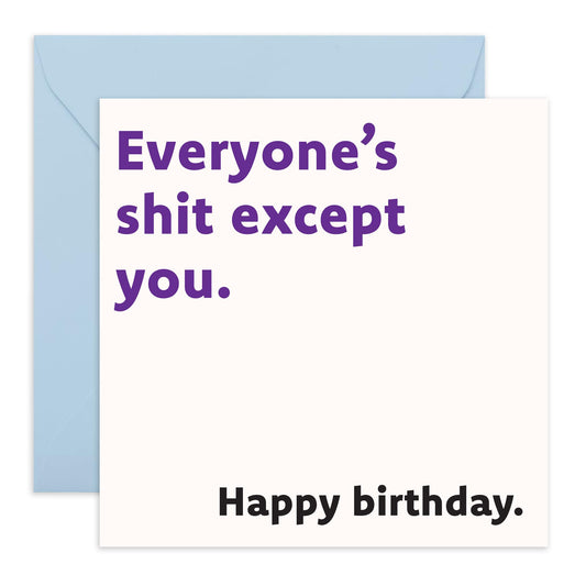 Happy Birthday Card - 'Everyone's Sh*t Except You' - Gifts for Co-worker, Colleagues, Friends, Bruv, Brother, Cousin, BFF- For The Guys - Comes with Fun Stickers