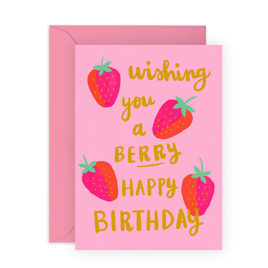 Girl Birthday Card - Berry Happy Birthday - Pink Greeting Cards For Women Sister Cousin Mum - Friend Birthday Card Female - Comes With Stickers - By Central 23