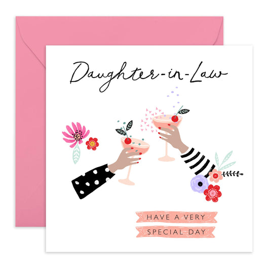 Daughter In Law Birthday Card - Cheers Cocktail Drinks! - Congratulations Celebration Greeting Card For Women - Gifts For Her Female - Comes With Cute Stickers - By Central 23