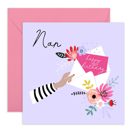 Nan Birthday Cards - Purple Birthday Card For Women - Grandma Greeting Cards Flowers - Nanny Grandmother Granny Gifts For Her - Comes With Fun Stickers By Central 23