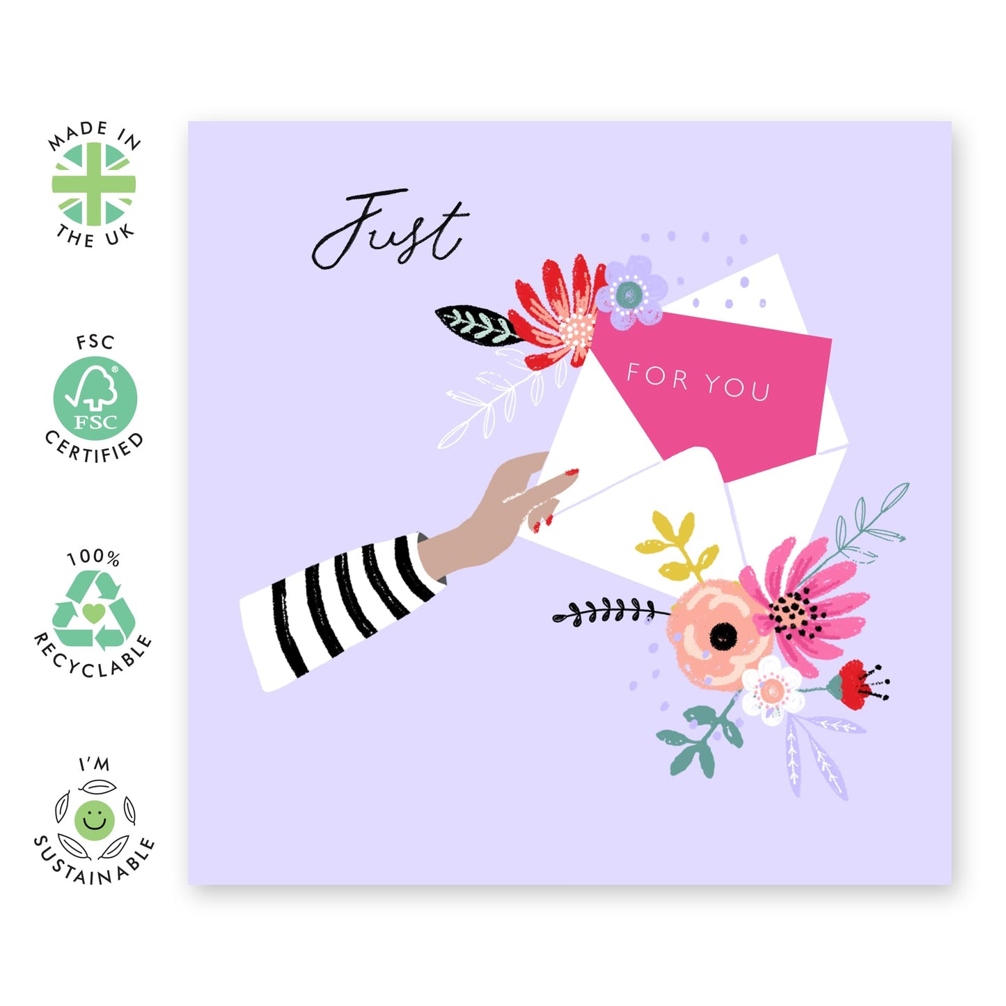 Greeting Cards For Her - Just For You - Lilac Floral Design - Blank Cards With Envelope - All Occasion Card For Friends Sister Mum Nan Aunt - Comes With Stickers By Central 23