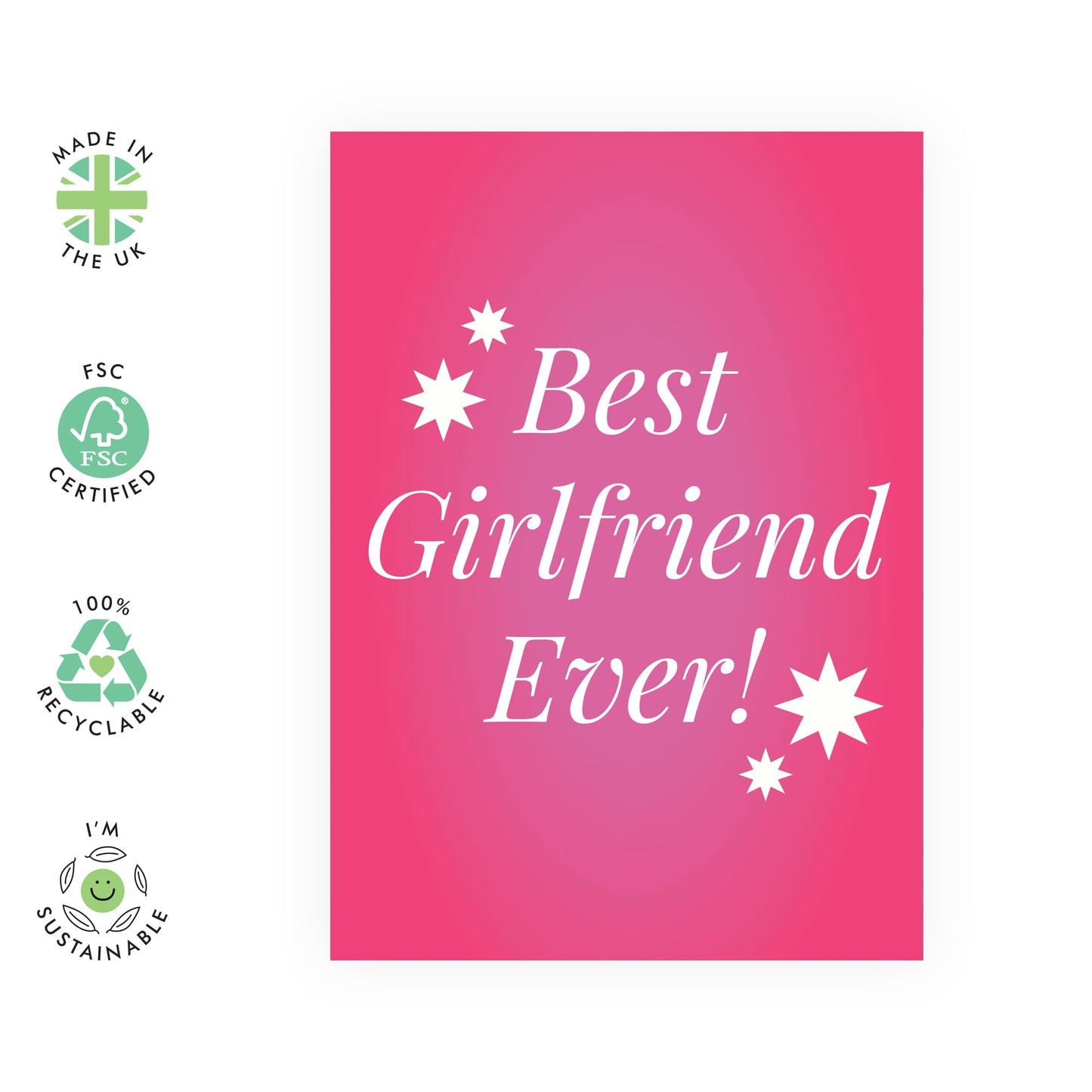 Romantic Anniversary Greeting Card - 'Best Girlfriend Ever' - Sweet Message for Girlfriends, My Girl, Partners, Couples, Babe, Other Half - I Appreciate You - Comes with Fun Stickers