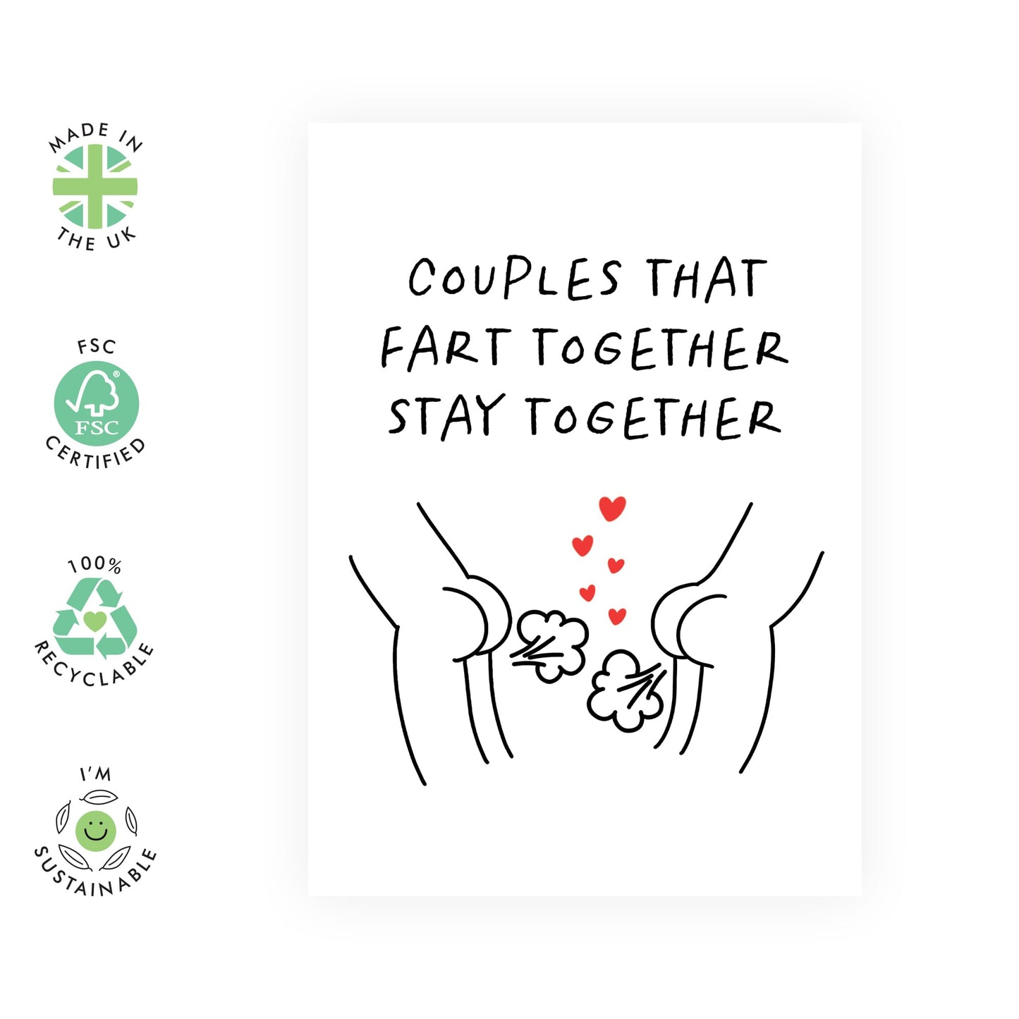 Wedding Anniversary Cards Couple - Fart Together Stay Together - Cheeky Anniversary Cards For Wife Husband - Valentines Day Cards For Boyfriend Girlfriend - Comes With Stickers - By Central 23