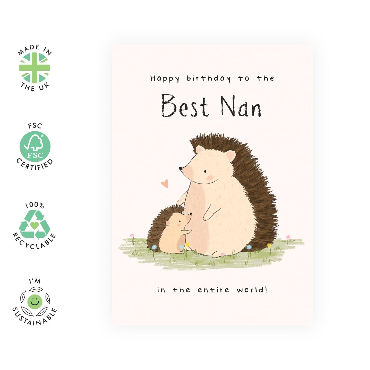 Cute Birthday Card for Her – "Hedgehog Nan" – Greeting Card for Grandma, Nanny, Granny, Grandmother, Grandparent - Adorable Animals - Comes with Fun Stickers