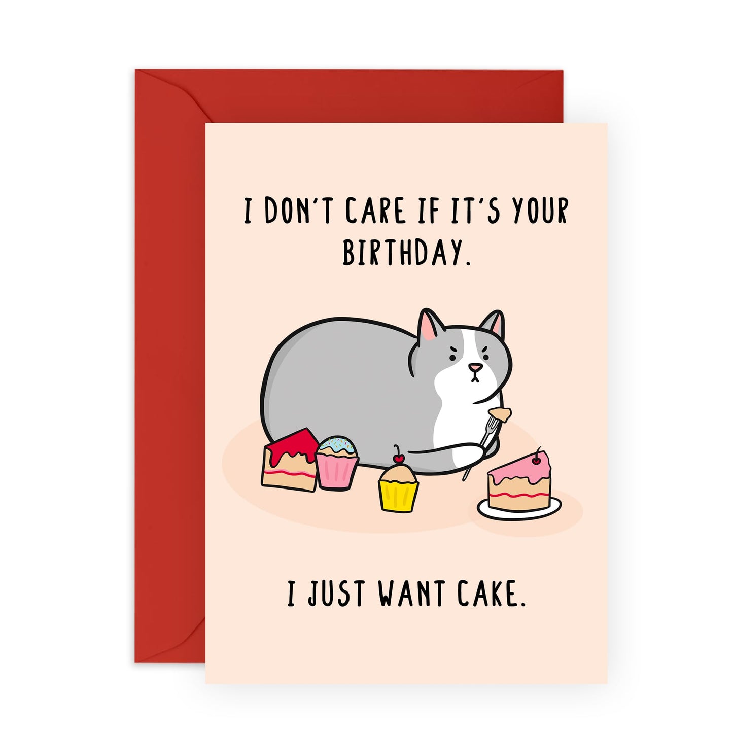 Happy Birthday Card - I Just Want Cake Birthday Cat - Cute Greeting Cards For Son Daughter Nephew Niece - Granddaughter Birthday Card For Girls And Boys - Comes With Stickers By Central