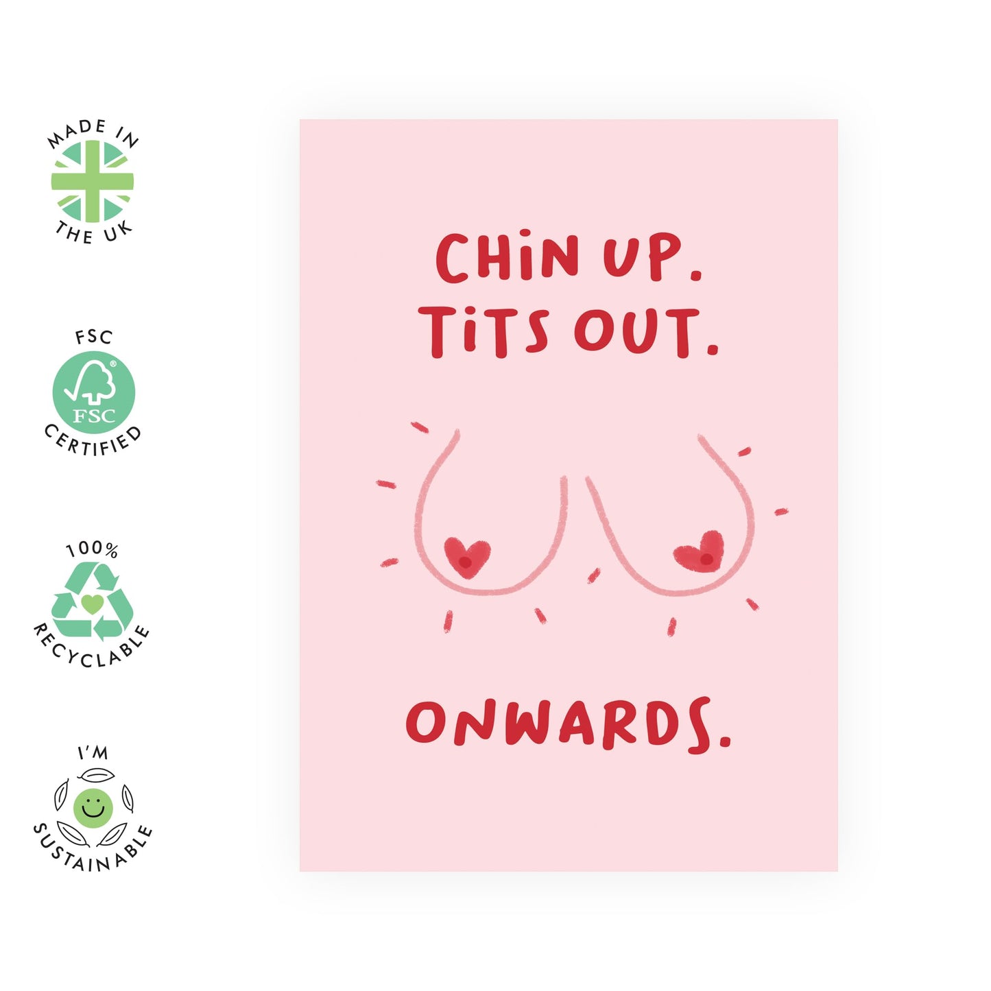 Friend Birthday Card Female - Chin Up T*ts Out - Cheer Up Gifts For Women - Friendship Gifts - Funny Birthday Cards For Her - Gifts For Sister - Comes With Stickers - By Central 23