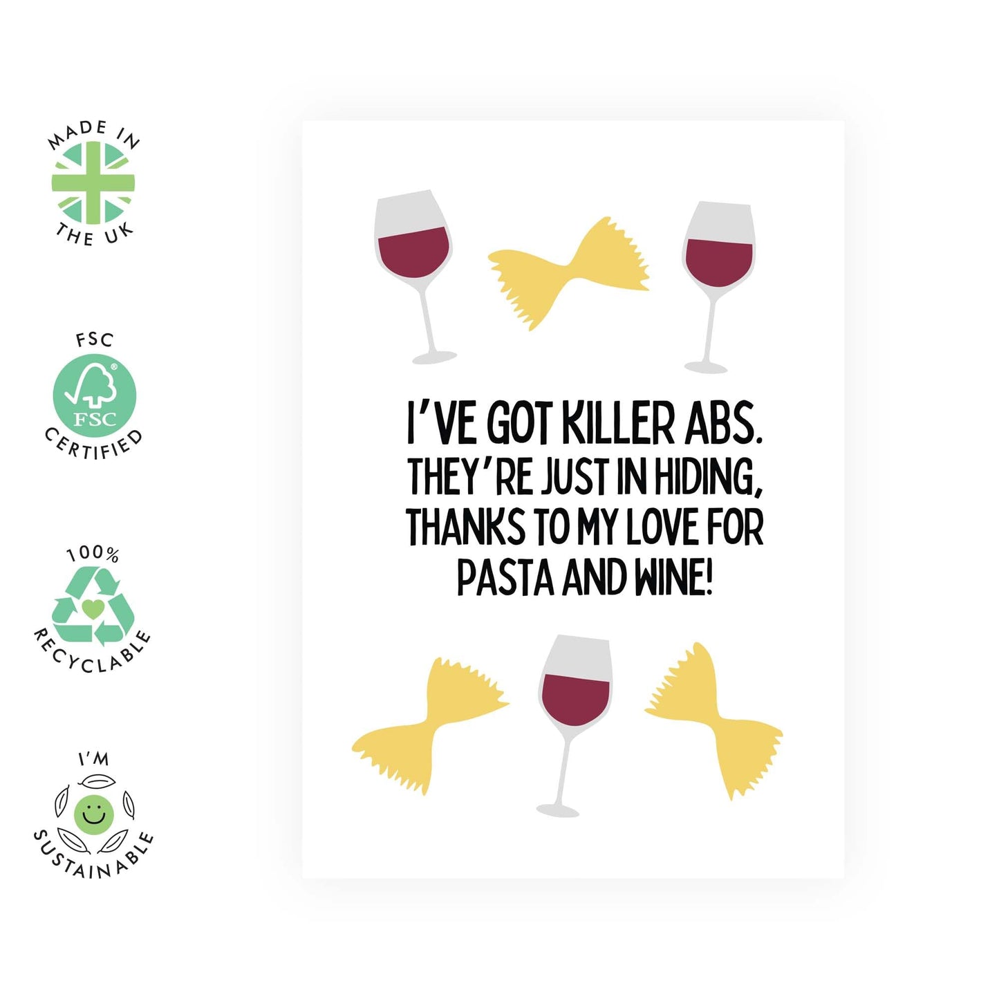 Funny Greeting Card - 'PASTA AND WINE' - Perfect for Celebrating Food with a Humorous Twist - Ideal for Him Her Friends Wife Husband Family Boyfriend Girlfriend - Comes With Stickers By Central 23