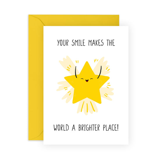 Warm & Sweet Greeting Card - 'Smiles Makes The World Brighter' - Gifts for Friends, Family, Her,Him, Bestie, BFF, Wife, Girlfriend, Spouse, Colleagues, Coworker - Sun - Comes with Fun Stickers