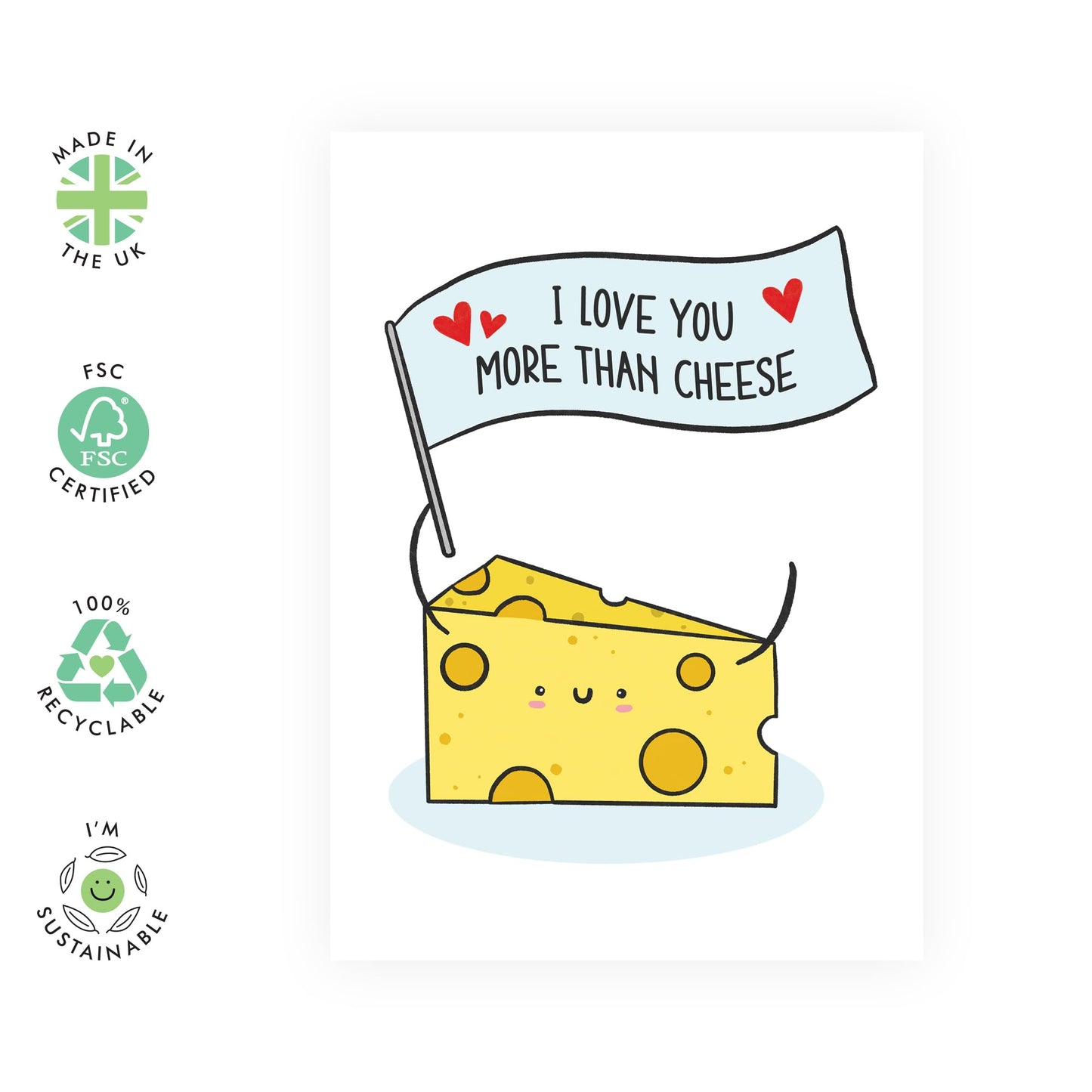 Love Cards For Men Women - I Love You More Than Cheese - Funny Anniversary Card For Him Her - Valentine Card For Husband Wife Girlfriend Boyfriend - Comes With Fun Stickers - By Central 23