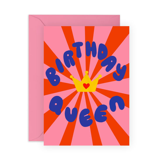 Birthday Queen Card – Fun & Bold Crown Design for Her, Wife, Mother, Mum, Girlfriend, Sister, In Law, Step Mum, Ladies, Grandma, Nana, Mimi, Friends, Bestie, BFF - Comes with Fun Stickers