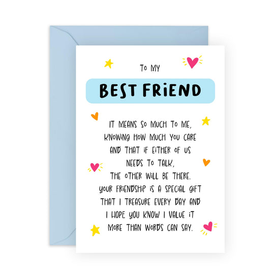 Greeting Card - 'TO MY BEST FRIEND' - Perfect for Celebrating and Cherishing Friendships - Ideal for Expressing Appreciation, Love, and Gratitude on Any Occasion - Comes With Stickers By Central 23