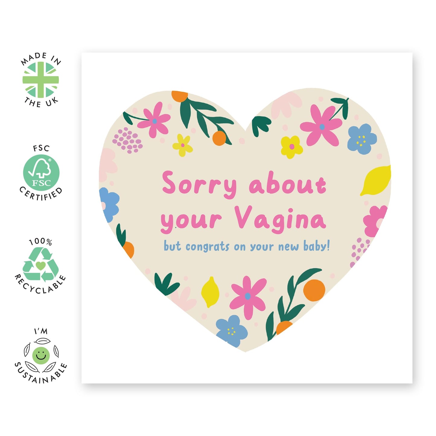 Congrats On Your New Baby - Sorry About Your Vag*na - Funny Birth Affirmations Cards For Labor - Pregnancy Gifts For Women - New Mum Congratulations Card - Comes With Stickers By Central 23