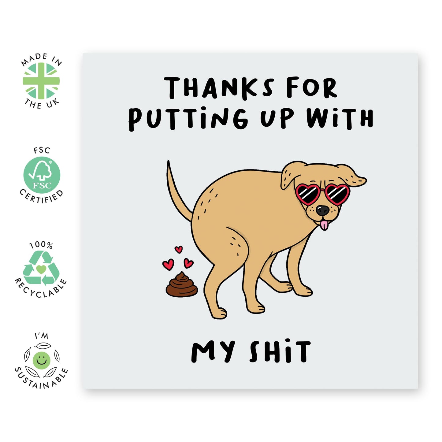 Love Card For Him Her - Thanks For Putting Up With My Shit - Valentines Day Card Girlfriend Boyfriend - Anniversary Card Couple Fiance - Husband Wife Greeting Card - Comes With Stickers By Central 23