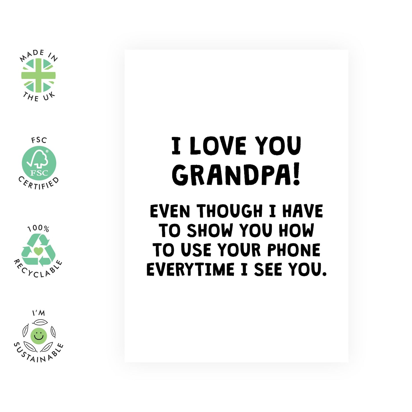 Grandpa Birthday Cards - How To Use Your Phone - Father's Day Card - Funny Birthday Cards For Men 50th 60th 70th - Comes With Stickers And Envelope - By Central 23