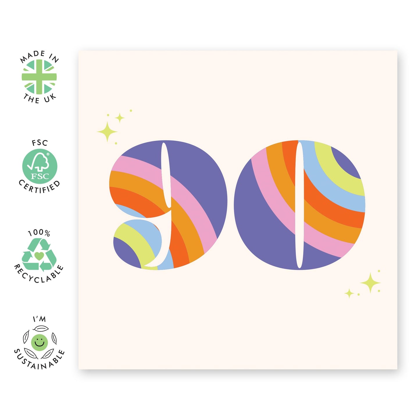 90th Birthday Cards Grandma - Rainbow Font 90 - Grandmum Birthday Greeting Card - Gifts For Her - Happy Ninetieth Birthday Cards For Grandma Grandmother - Comes With Fun Stickers - By Central 23