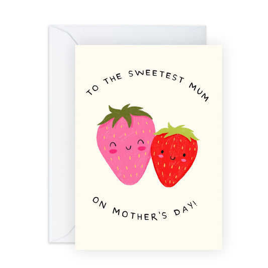 Cute Mother’s Day Card – Sweet Strawberry Design for Mum, Mummy, Mama, Ma, Mam, Wife, Grandma, Nan, In Law, Sister, Her, Women from Son, Daughter, Husband, Family - Comes with Stickers