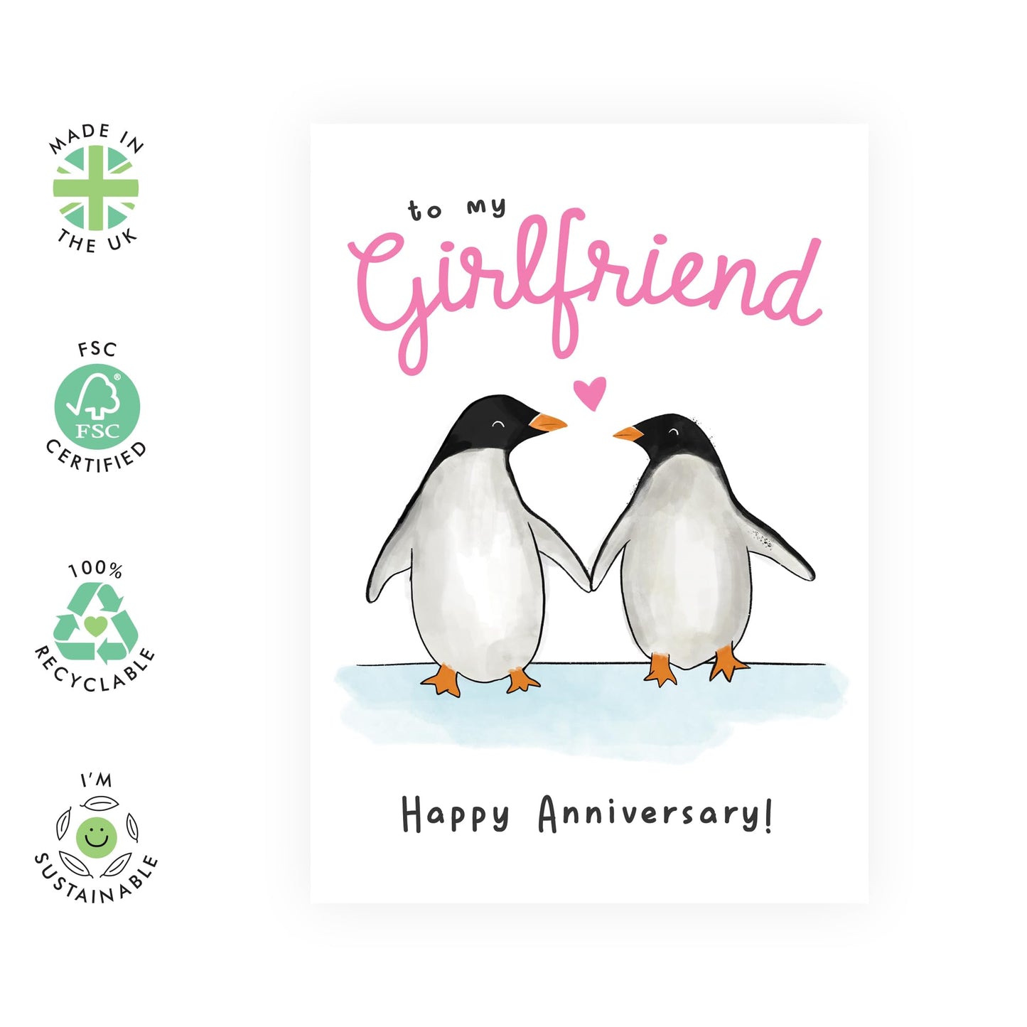 Penguin Anniversary Card For Her - To My Girlfriend - Cute Gifts For Girlfriend - Sweet Anniversary Card For Couple Women Fiancee - Comes With Stickers - By Central 23