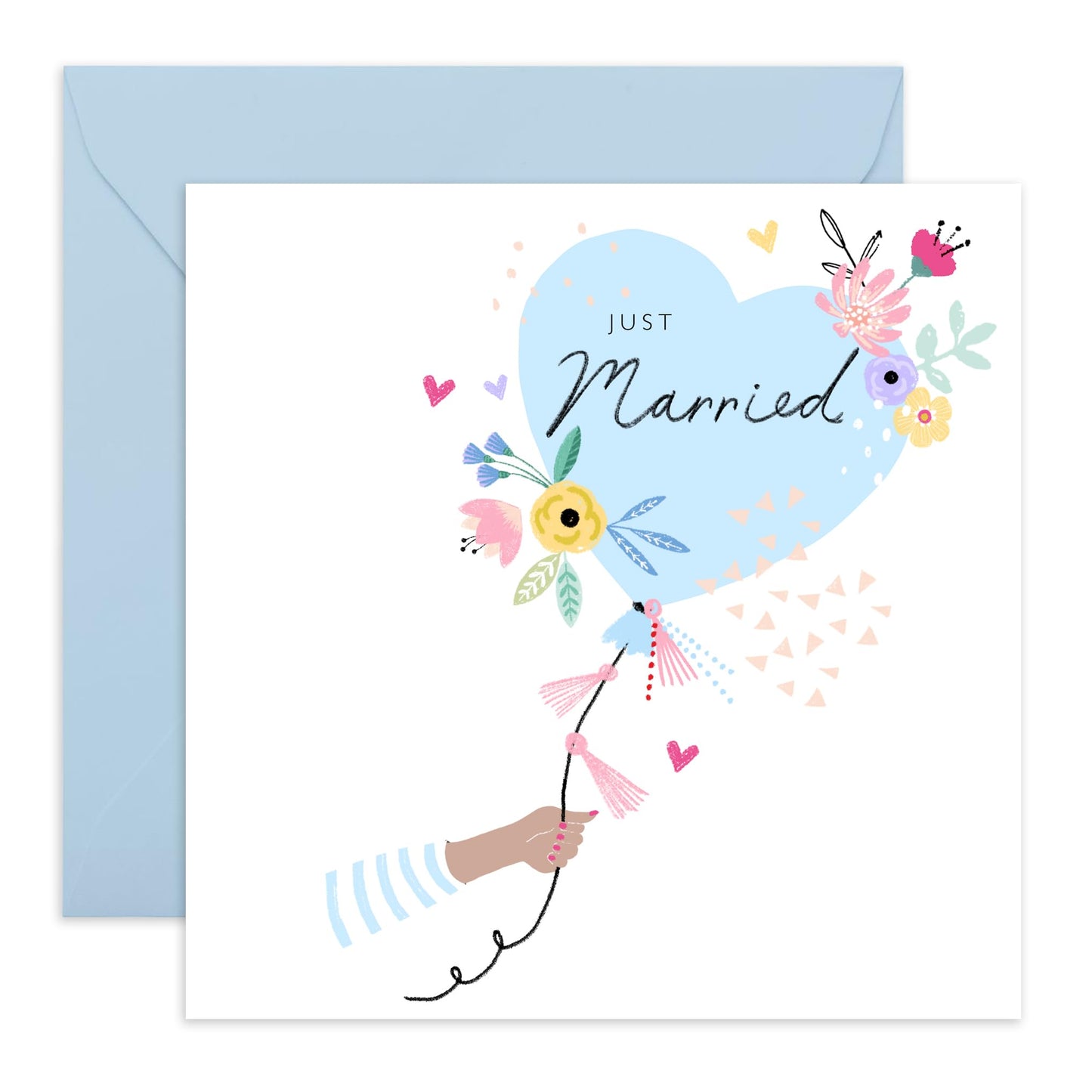 Wedding Cards For Bride And Groom - Just Married Balloon Blue - Newly Weds Card - Congratulations Card For Men Women Son Daughter In Law - Best Wishes Gift Him Her - Comes With Stickers By Central 23