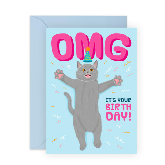 Birthday Card For Pet Owners - Omg It's Your Birthday Cat - Greeting Cards For Fur Parents - Cheeky Greeting Cards For Sister Friend - For Fur Mum Dad - Comes With Fun Stickers By Central 23