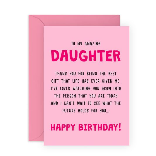 Birthday Card for Amazing Daughter - Thoughtful and Heartwarming Message - Happy Birthday Card for Her, Girls, In Law, Step Daughter, Woman - Comes with Fun Stickers