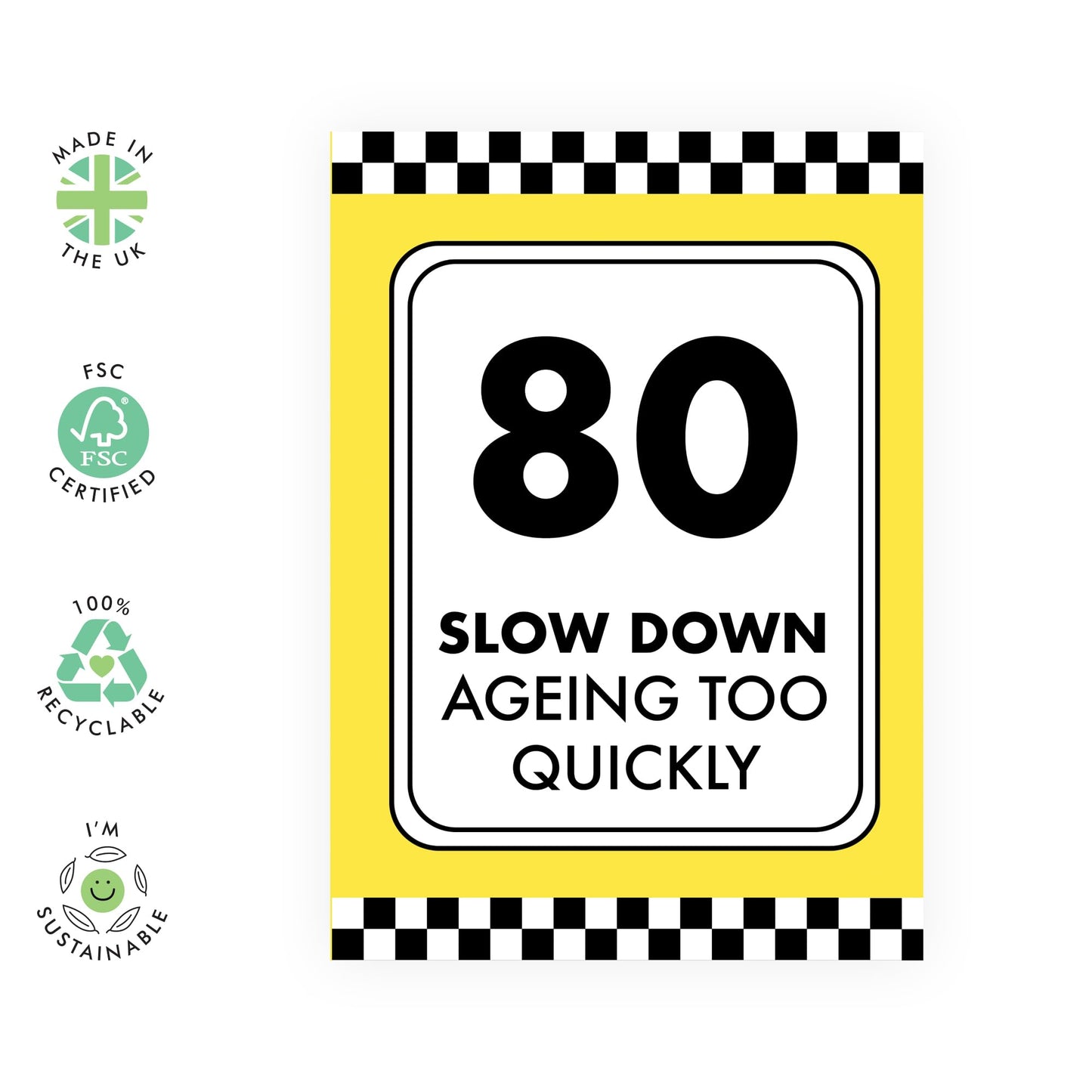 80th Birthday Cards - Slow Down, Ageing Too Quickly - Eightieth Birthday Card For Men And Women - Pun Sarcasm Gag - Gifts For Him Her Age Eighty - Comes With Stickers By Central 23`