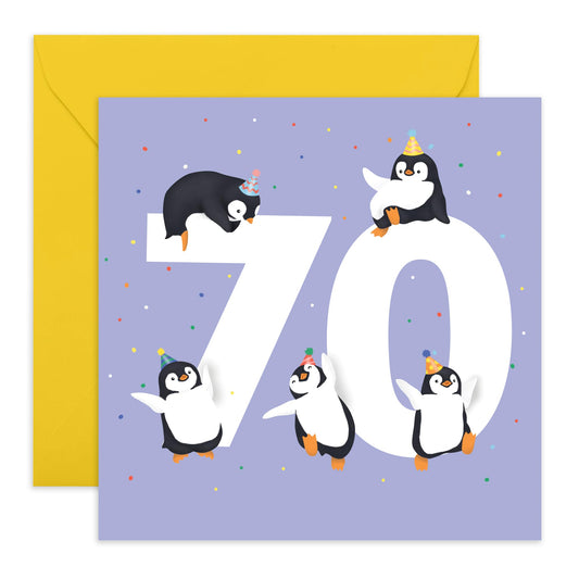 70th Birthday Card For Men Women - Penguin Age 70 - Wife Husband Mum Dad - Animal Birthday Card Happy Seventieth Birthday Greeting Card For Grandparents - Comes With Fun Stickers - By Central 23