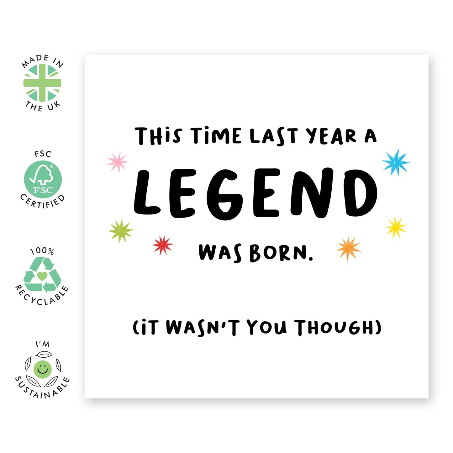 Funny Birthday Card For Men Women - A Legend Was Born - Sarcastic Banter - Humorous Birthday Cards For Brother Sister Mum Dad - Friends Birthday Card - Comes With Stickers - By Central 23