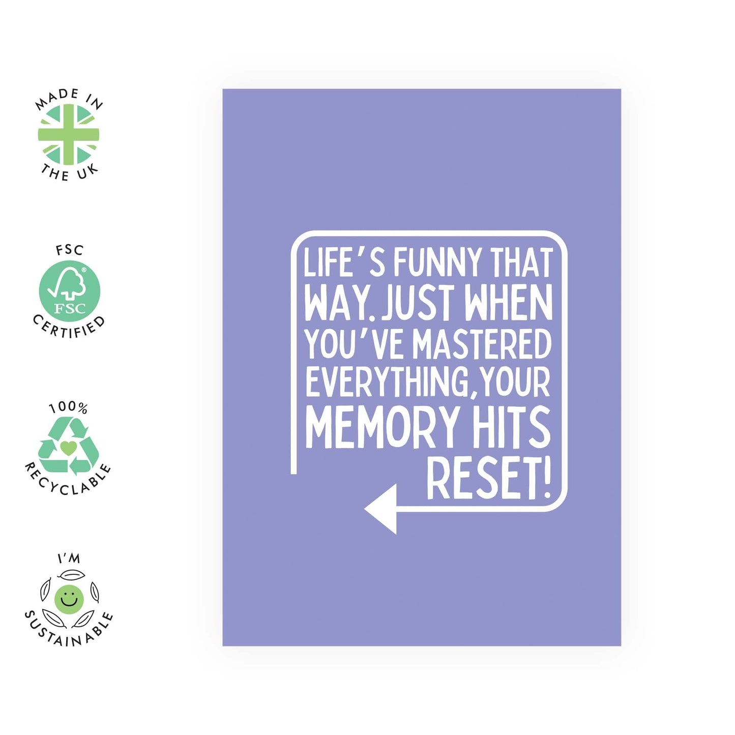 Funny Greeting Card - 'MEMORY HITS RESET' - Perfect for Celebrating Birthdays with a Humorous Twist - Ideal for Him Her Friends BFFs Family Wife Husband Boyfriend - Comes With Stickers By Central 23
