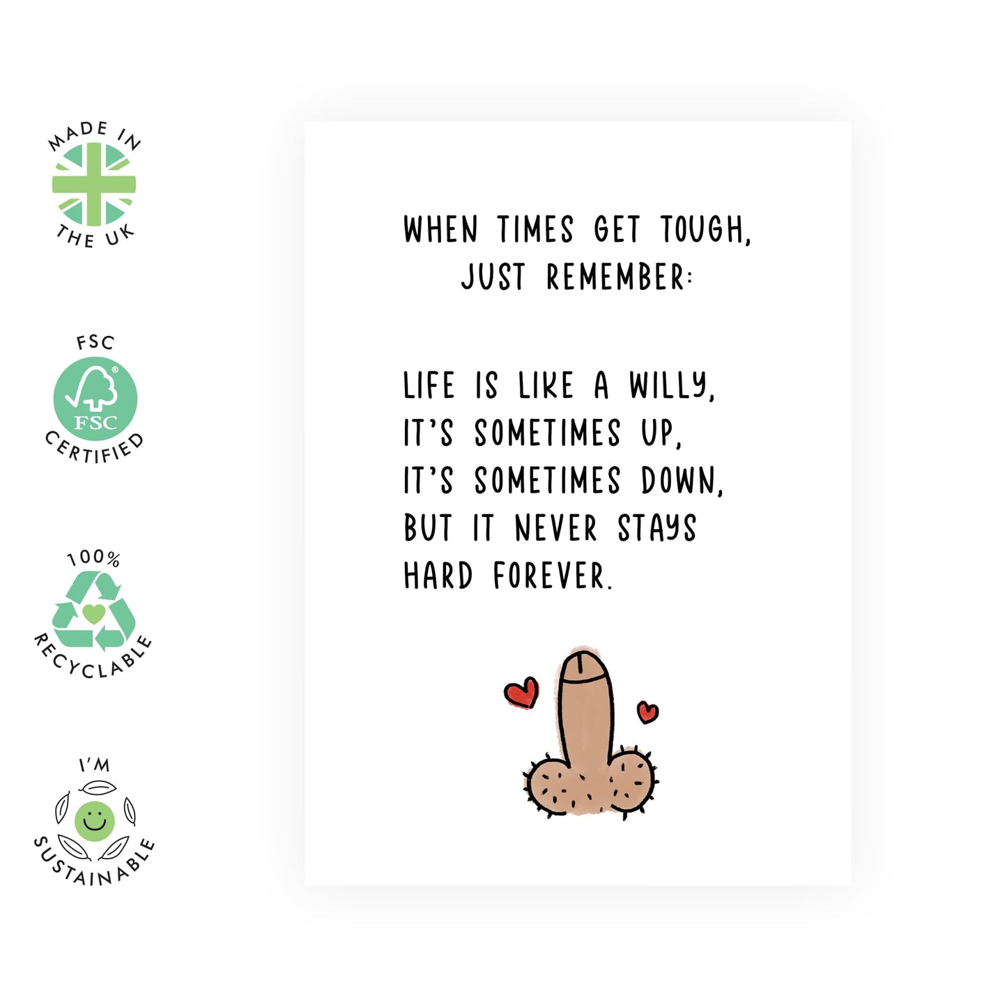 Funny Encouragement Card - 'Life Is Like a Willy' Humorous Uplifting Message - Supportive Greeting for Him, Her, Friends, Family, or Colleagues - Blank Inside