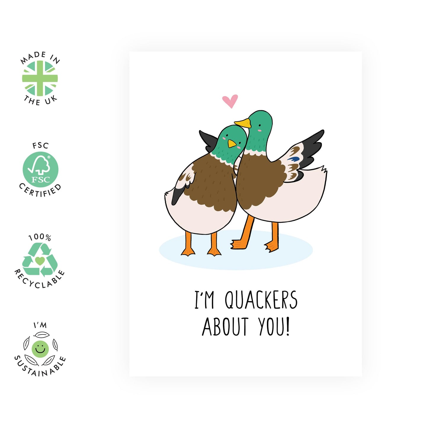 Heartfelt Card - 'I'M QUACKERS ABOUT YOU' - For Boyfriend Girlfriend Husband Wife Partners - Perfect for Showing Your Love - Ideal for Anniversaries or Any Day - Comes with Stickers by Central 23