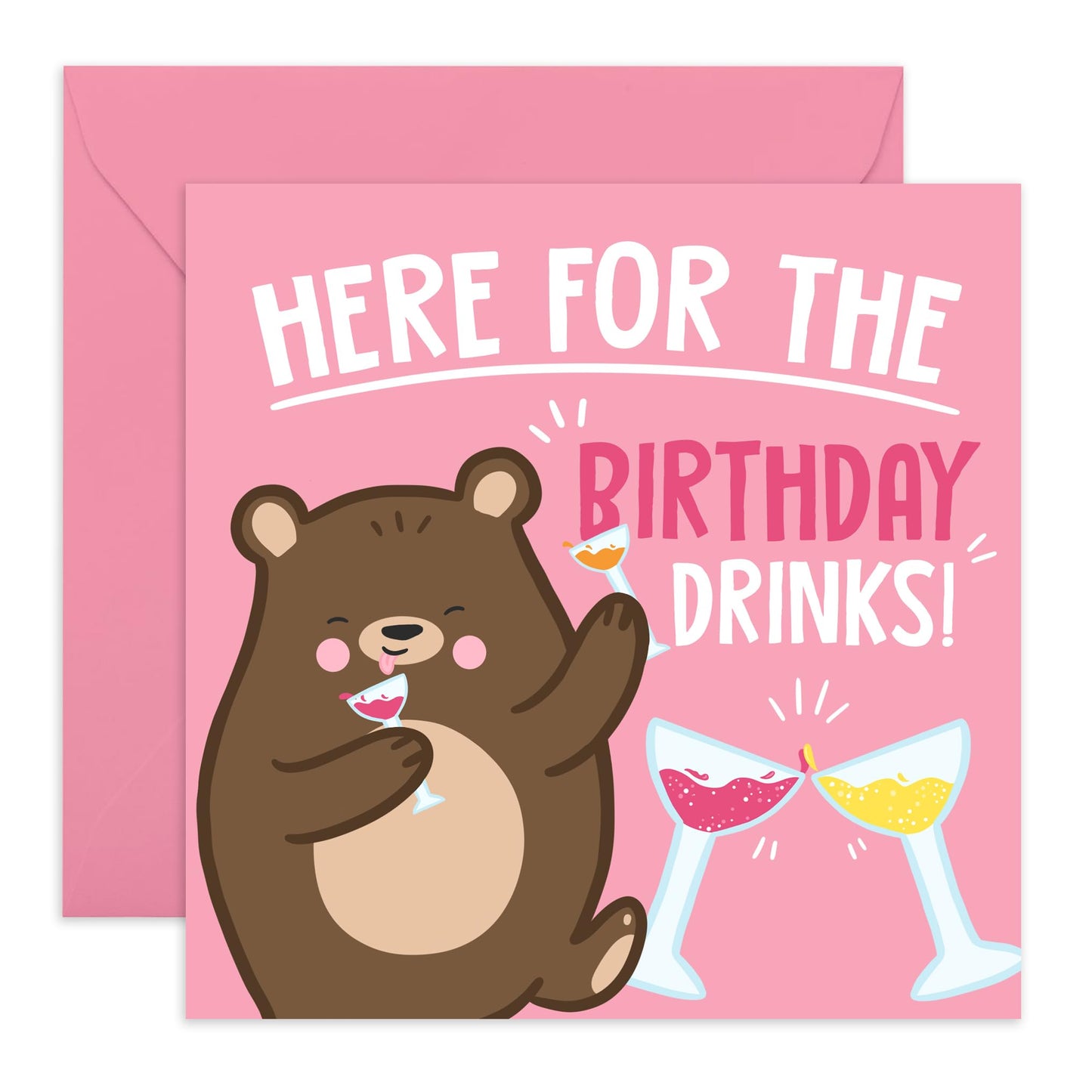 Birthday Card For Women - Here For The Birthday Drinks Bear - Birthday Greeting Cards For Girls - Gift For Teens - Daughter Sisters - For Female Friend - Comes With Fun Stickers By Central 23
