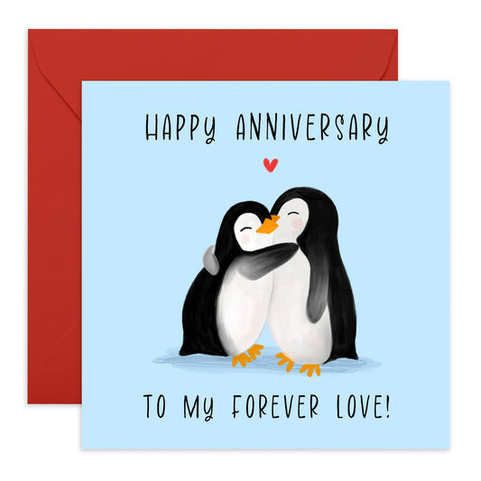 Penguin Anniversary Card For Boyfriend Girlfriend - To My Forever Love - Sweet Wedding Anniversary Card For Husband Wife - Romantic Gifts For Her Him - Comes With Stickers - By Central 23