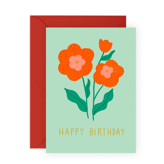 Floral Birthday Cards For Women - Happy Birthday Poppy - Flower - Pretty Greeting Cards For Her - Wife Birthday Cards From Husband - For Mum Aunt Nan - Comes With Stickers - By Central 23