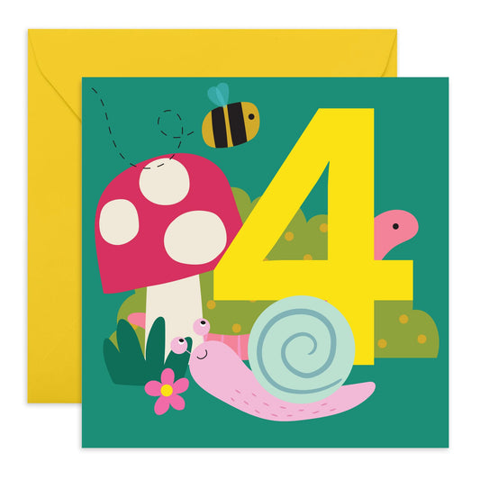 Fourth Birthday Card Boy Girls - Childrens Snail Age 4 - Birthday Card For Toddler - Kids Birthday Cards 4th Bday - Gifts For Him Son Daughter Nephew Grandson - Comes With Stickers By Central 23