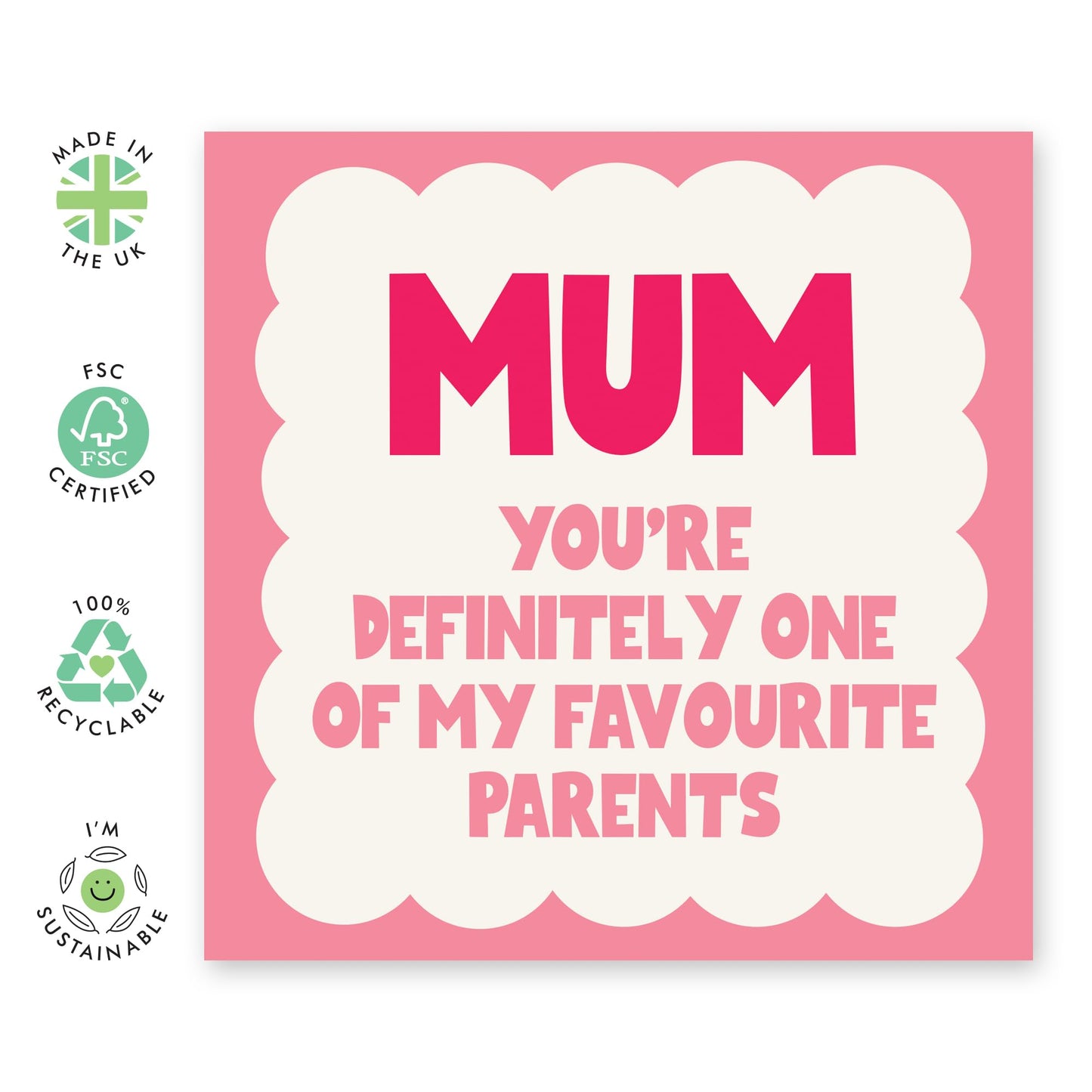Mum Birthday Card - One Of My Favourite Parents - Funny Mothers Day Card From Daughter Or Son - Gifts For Mum Mother Mama Mummy - Comes With Stickers - By Central 23