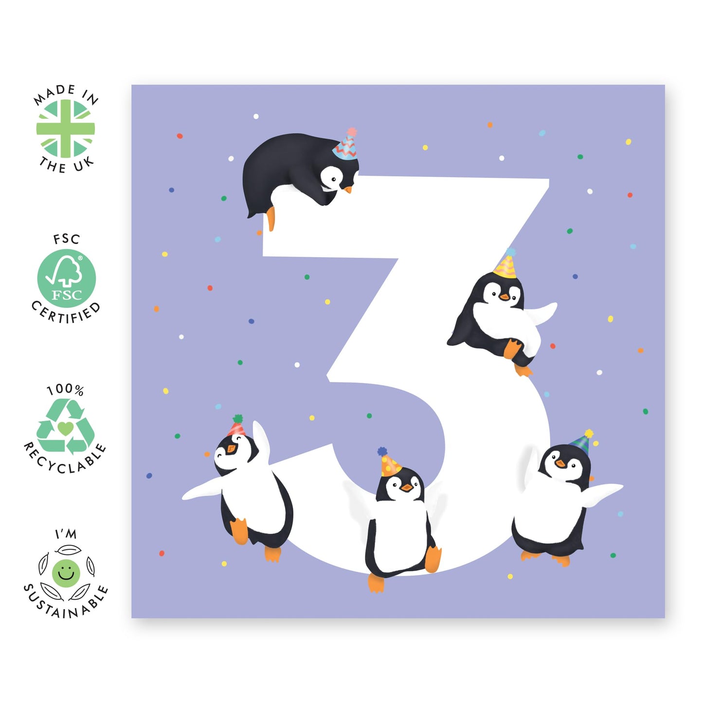 3rd Birthday Card For Boys Girls - Penguin Age 3 - Baby Milestone Cards Age Three - Third Birthday Cards For Niece Nephew - Animal - Gifts For Daughter Son Toddlers - Comes With Sticker By Central 23