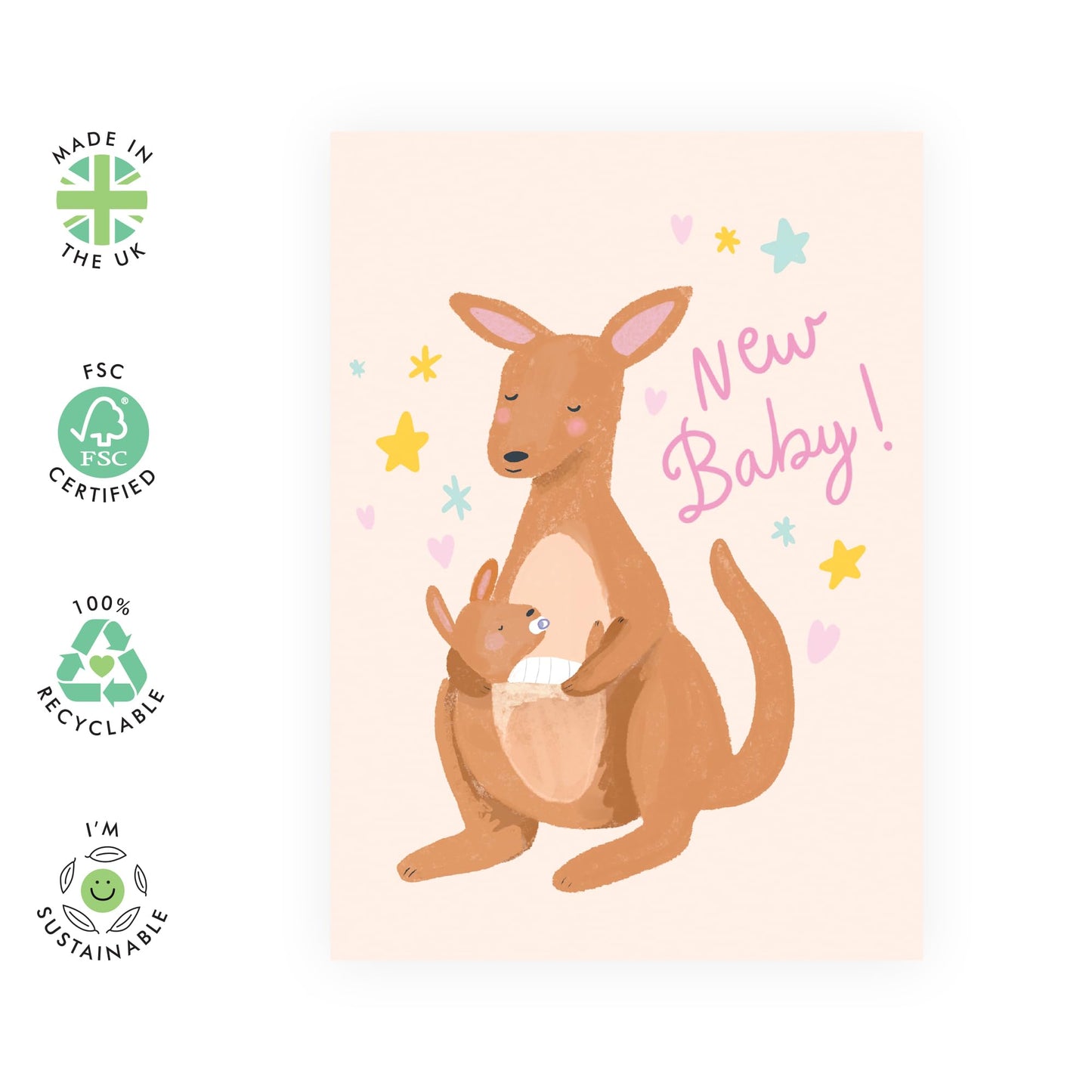 New Baby Card Boy Girl - Kangeroo New Baby - Pregnancy Baby Cards Congratulations - Congrats Gifts Newborn - Comes With Stickers By Central 23
