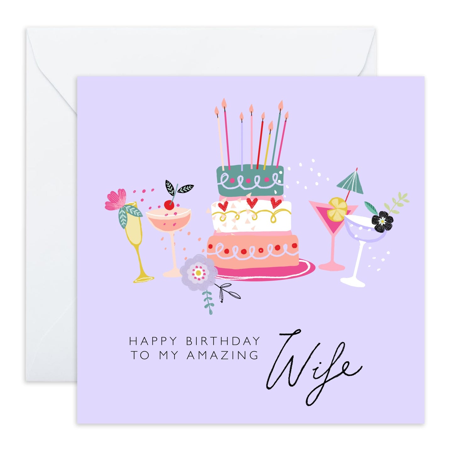 Birthday Card For Wife - To My Amazing Wife - Happy Birthday Cards For Wife - Lilac Greeting Cards And Envelopes For Women - Wife Gifts For Her - Comes With Stickers By Central 23