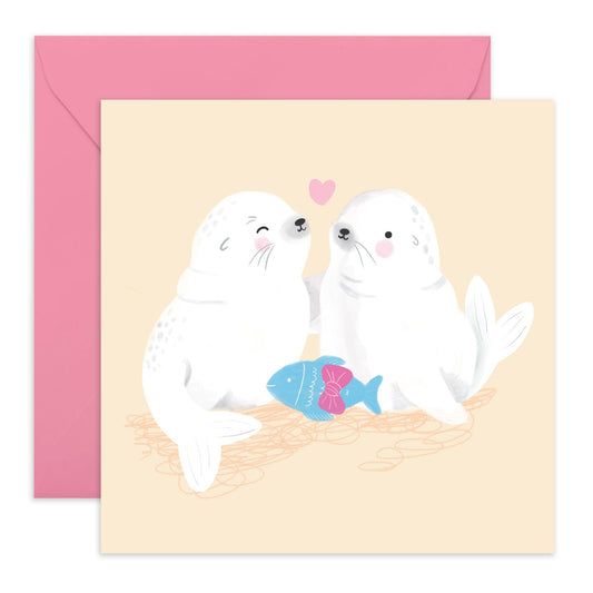 Adorable Seals Anniversary Card - 'Neal The Seal' - Gifts for Wife, Husband, Married Couples, Partners, Girlfriend, Boyfriend - Heart Seals - Comes with Fun Stickers